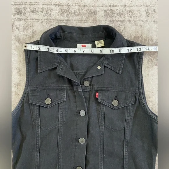 LEVI'S “Aubrey” Black Denim Sleeveless Button Front Short Dress Women’s Size M - Picture 9 of 12
